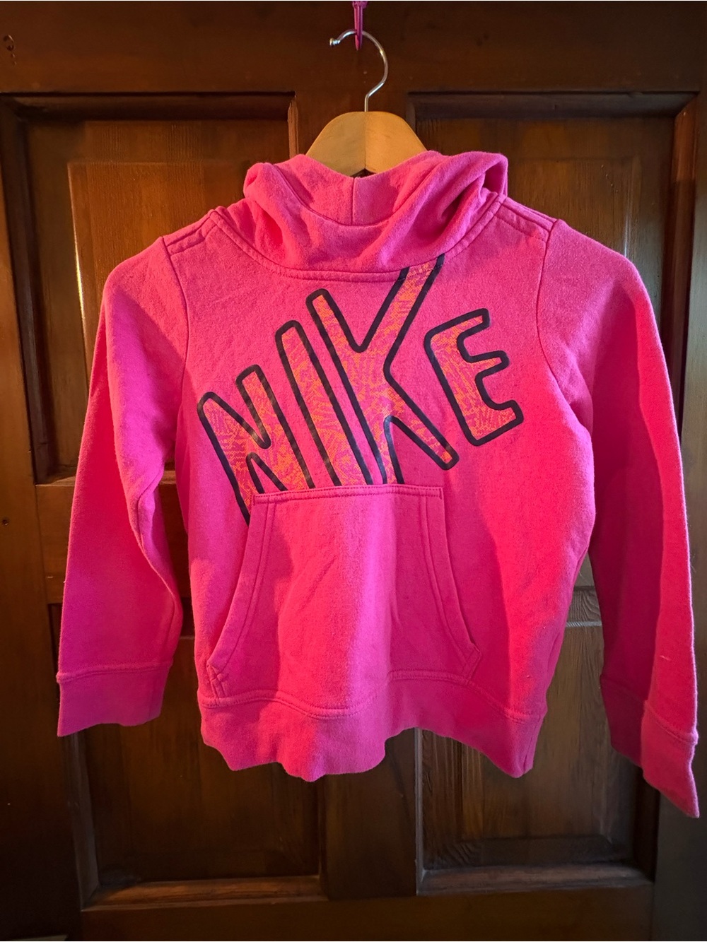 Nike Girls Hot Pink Pullover Hoodie with Graphic Logo